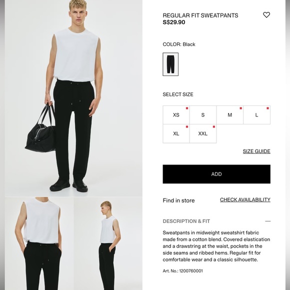 New H&M Black Minimalist Regular Fit Drawstring Joggers with pockets size L NWT - Picture 3 of 14